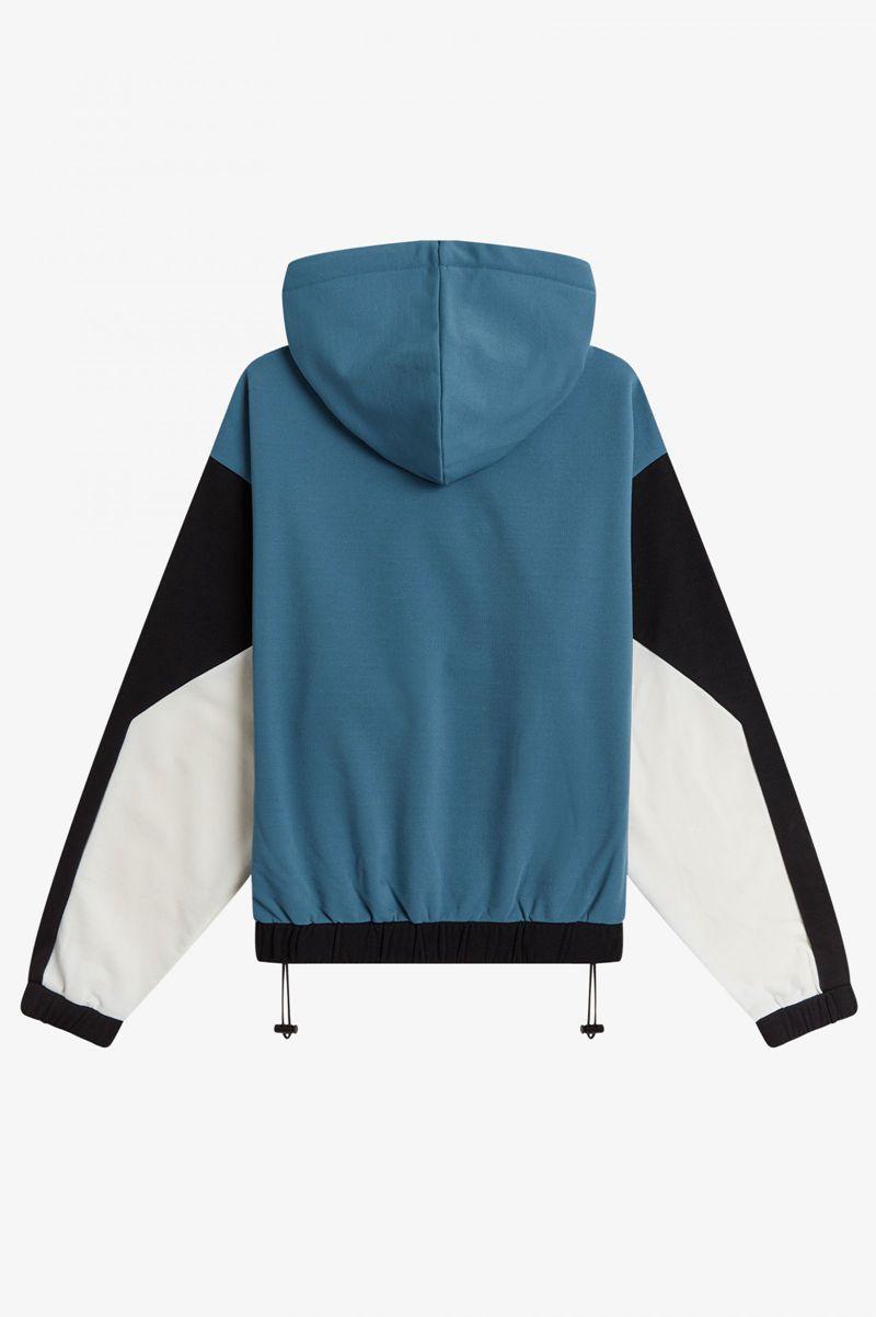 Grey Blue Fred Perry Colour Block Hooded Men's Sweatshirts | PH 1569UZGT